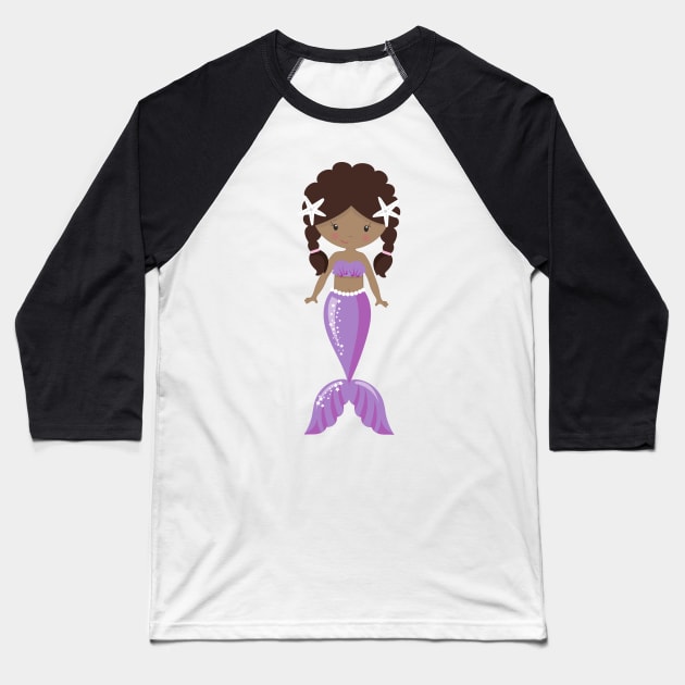 African American Mermaid, Cute Mermaid, Tail Baseball T-Shirt by Jelena Dunčević